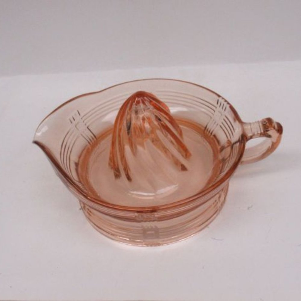 Hazel Atlas Glass Pink CRISS CROSS CRISSCROSS Orange Reamer Juicer - Scarce
